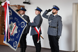 Uroczysta zbiórka z okazji powołania I Zastępcy Komendanta Powiatowego Policji  w Sanoku.